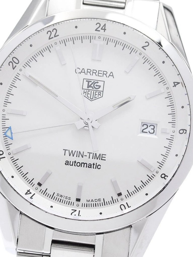 Tag Heuer Carrera Twin Time Wv21160 Date Gmt White Dial Automatic Mens956589